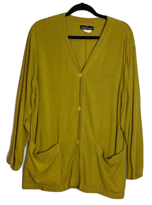 #ad Vintage Carole Little Shirt Jacket Blazer Size 10 Chartreuse Rayon Gauze 80s 90s $22.39