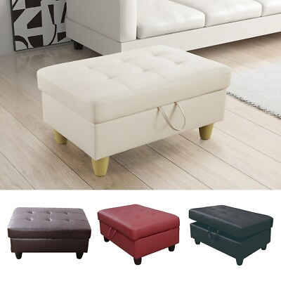 #ad Ottoman with Storage Faux Leather Foot Stool Living Room Bedroom Coffee Table $97.84