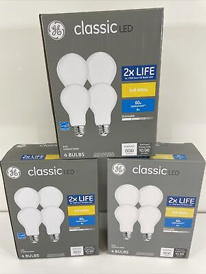 #ad 12 X CLASSIC Soft White 4 Pack A19 Dimmable 60W Replacement LED Light Bulbs $16.14