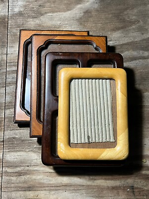 #ad Lot of 4 Teak Wood Photo Picture Frames MCM Round Scalloped Corners $60.00