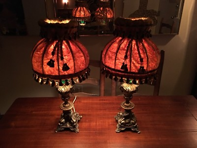 #ad Victorian Velvet Type Lamps; 1 Pair; Bedroom Or Parlor;RARE $799.95