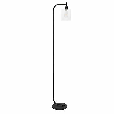 #ad Modern Iron Lantern Floor Lamp with Glass Shade Black $29.57