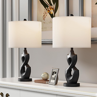 #ad 24quot; Modern Table Lamp Set of 2 for Living Room Resin Bedside Lamps with USB Cha $108.58