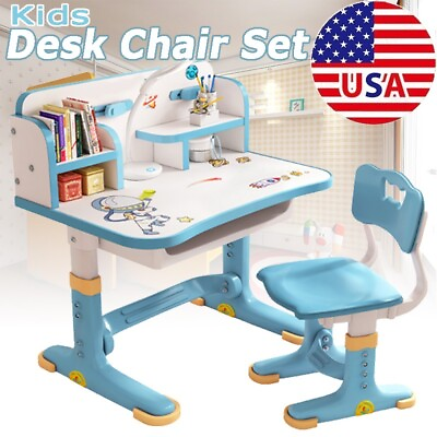 #ad Kids Functional Desk and Chair Set Height Adjustable Children Study Desk Blue US $84.99