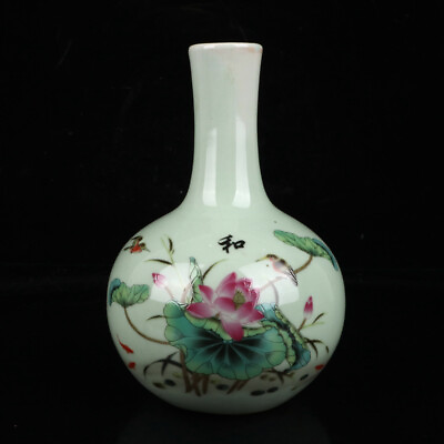 #ad 17 cm rare china Pastel porcelain bottle flower bird pattern vase $115.00