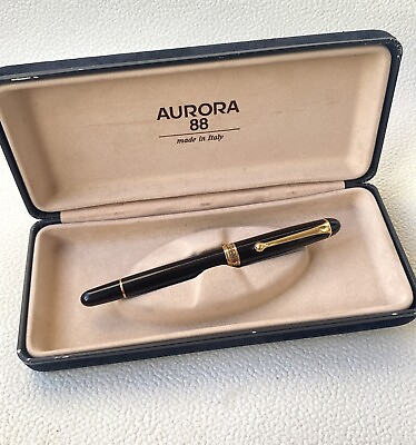 #ad Aurora 88 Made In Italy Vintage Ballpoint Black Gold Plated Cap Rollerball Pen $229.00