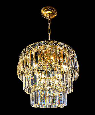 #ad Luxury Crystal Chandelier Mini Pendant Light Gold Dimmable Flush Mount Lighting $240.00