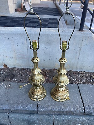 #ad Vintage pair of heavy Brass table lamps lumiere 31quot; EUC $99.97