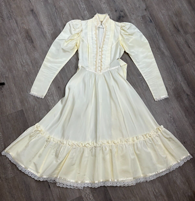 #ad Gunne Sax Ivory Dress Victorian Collared Lace Button Needs Repair High Collar 3 $145.83