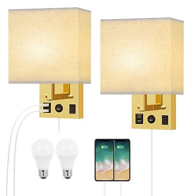 #ad Wall Sconces Plug in with Bulbs Wall Lamps for Bedroom with USB and Outlet... $56.04