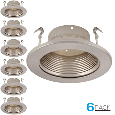 #ad Recessed Can Light Trim with Satin Nickel Metal Step Baffle 6 Pack 4 Inch $45.98