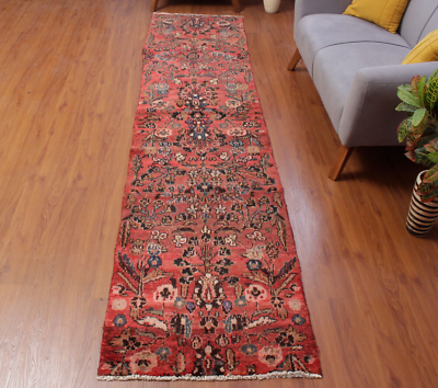 #ad 2x10 Floral Light Red Hand Knotted Oriental Vintage Wool Traditional Area Rug $288.00
