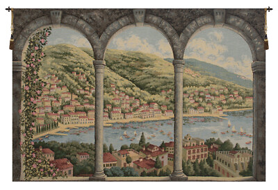 #ad Como Lake View thru Columns Italian Woven Landscape Tapestry Wall Hanging NEW $352.00