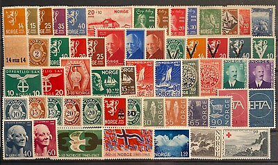 #ad Stamps Norway 60 assorted MH MNH Approx Year 1925 to 1965 High CV $21.00
