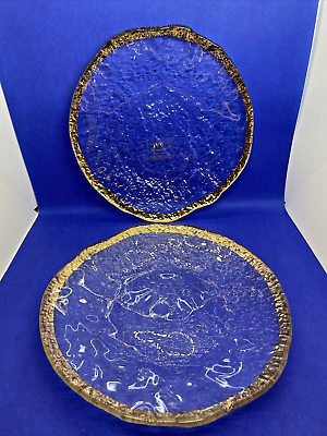 #ad Italian IVV Glacier Art Glass Plates 10k Gold Trim Made In Italy New $25.00