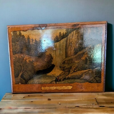 #ad Vintage Rustic Cabin Wood Wall Art Decoupaged Currier amp;Ives Silver Cascade Falls $17.99