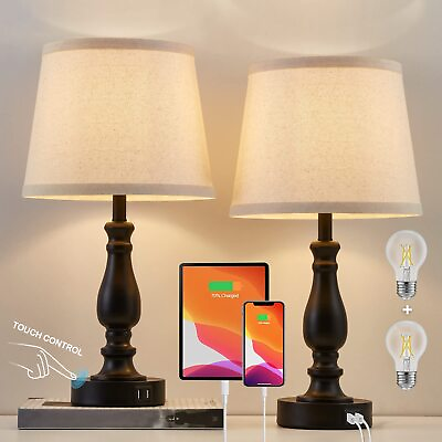 #ad Lamps For Bedrooms Set Of 2 Touch Bedside Table Lamps With Usb Ports 3 Way Dim $61.79