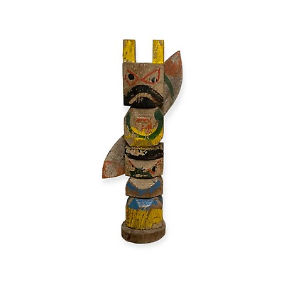 #ad Vintage Folk Art Carving. Totem Pole Wood Carving. Tribal. Hand Carved $25.00