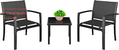 #ad Homall 3 Pieces Furniture Outdoor Patio Conversation Bistro Set Modern Porch Law $118.84