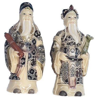 #ad Excellent Vintage Pair of Beautifully Carved Resin Chinese Statue Immortals 6quot; $319.99