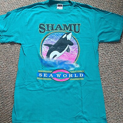 #ad Vintage 90s SEA WORLD SHAMU T Shirt LARGE Killer Whale $30.00