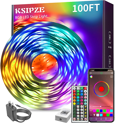 #ad 100Ft Led Strip Lights RGB Music Sync Color ChangingBluetooth Led Lights with S $16.44