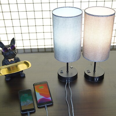 #ad Bedside Light Desk Bulb Lamp Table Charging Office Fabric Dual USB 2 Pieces $48.00
