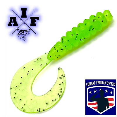 #ad 15Ct 3.8 inch curly tail grub Green Chartreuse for fishing Bass Fishing lure $8.54
