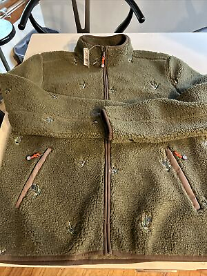 #ad Brooks Brothers Men’s Sherpa Fleece Jacket Full Zip Olive Geese Duck Bird NEW $59.99
