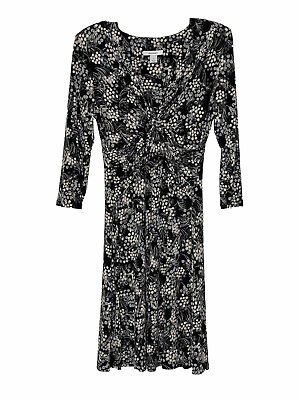 #ad Women’s Dressbarn Dress Sz 8 Mid Length Gathered Detail Black And Cream Elegant $22.00