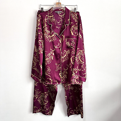 #ad Morgan Taylor Satin Pajama Set XL Pants Shirt Sleep Long Sleeve Romantic Sexy $39.09