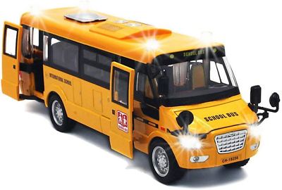#ad 9quot; Pull Back School BusLight Up amp; Sounds Die cast Metal Toy Vehicles Yellow $36.71