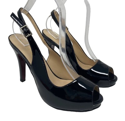 #ad Babyafang NWOT Sz 8 Sexy Black Patent 4” Peep Toe Strappy Platform Sandals $19.99