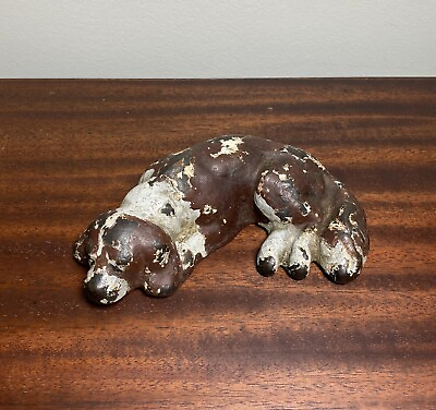 #ad Rare Antique SLEEPING DOG Solid Cast Iron Paperweight Figural Victorian Oddity $249.00