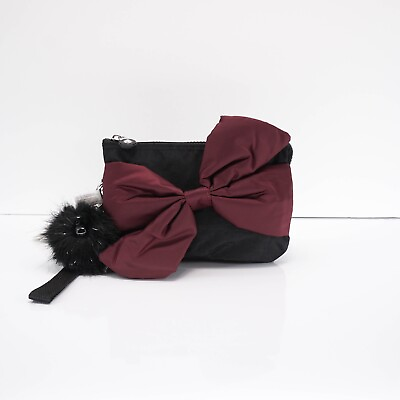 #ad Kipling Creativity XL Bow Extra Large Pouch Polyester KI9186 Black Merlot NWT 59 $45.95