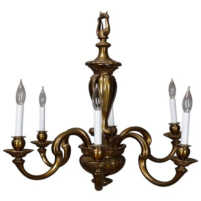 #ad Vintage and Large French Empire Bronze 6 Light Chandelier circa 1940 $1480.00
