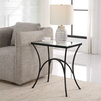 #ad ALAYNA BLACK FORGED METAL BEVELED GLASS TOP TABLE UTTERMOST 22911 $415.80