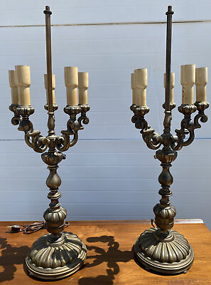#ad Antique Pair Of Bronze Table Lamps Classical 6 Lights $737.18