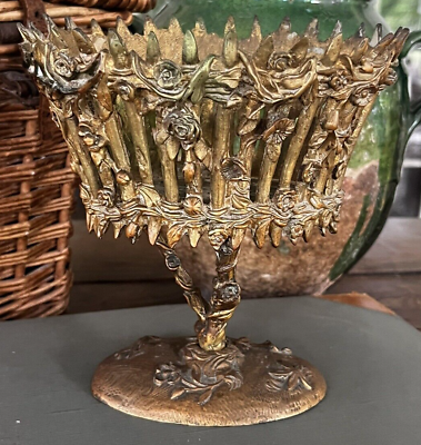 #ad Rare Antique 19th Cent. French Gilt Bronze Brass Jardiniere Planter with Roses $300.00