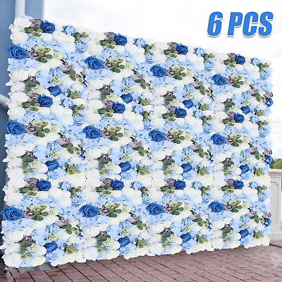 #ad 6 Pcs Artificial Flowers Wall Blue and White Romantic Flower Wall 24quot;x16quot;x0.8quot; $116.85