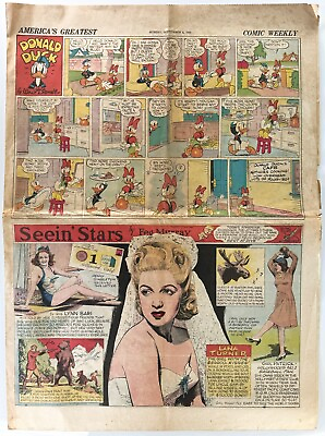 #ad #ad Sept 6 1942 Sunday Comic Strips Donald Duck Walt Disney Seein Stars Half Page $19.98