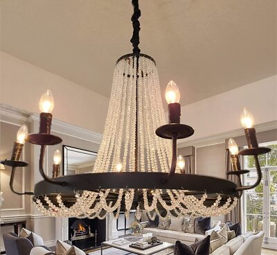 #ad Modern 8 Lights Candle Chandeliers Black Crystal Pendant Light Ceiling Lamp $125.49