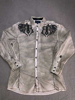 #ad Roar Shirt Mens L Signature Edition Button Up White Black Embroidered Studded $28.85