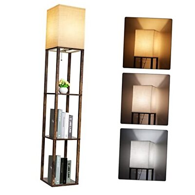 #ad Floor Lamp with Shelves Modern Shelf Lamp for Display Storage 3 Rustic Brown $65.49