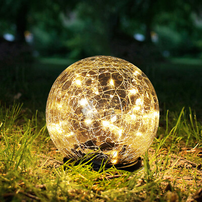 #ad Solar Ball LED Lights Garden Crackle Glass Stake Outdoor Pathway Lamp Waterproof $23.59