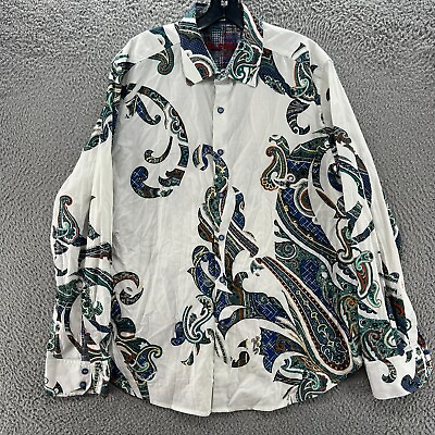 #ad Robert Graham Shirt Mens Extra Large Button Up Embroidered Flip Cuff Classic Fit $54.48