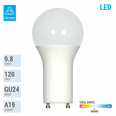 #ad 9.8W =60W Dimmable A19 LED 40K Cool White Frosted Twist and Lock GU24 Base Bulb $8.15
