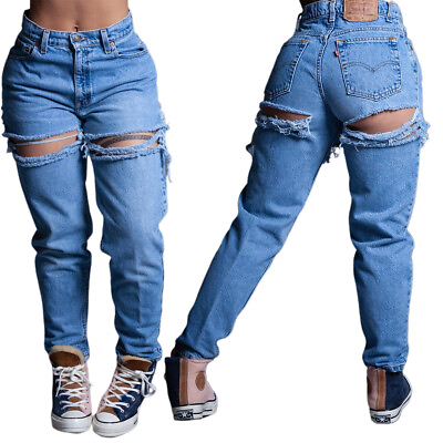 #ad New Stylish Women Broken Hole Patchwork Casual Long Jeans Denim Pants Club Party $48.55