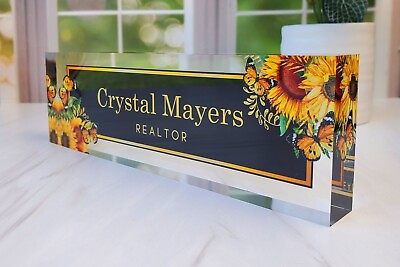 #ad Custom Desk Name Plate Personalized Acrylic Plaque Flower Office Decor CAB18FW $25.99