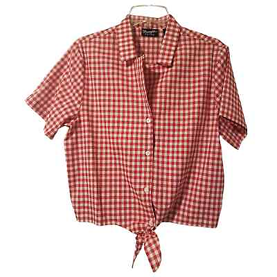 #ad NWT Wrangler Retro Red amp; White Gingham Crop Button Down Tie Front Shirt L Large $19.99